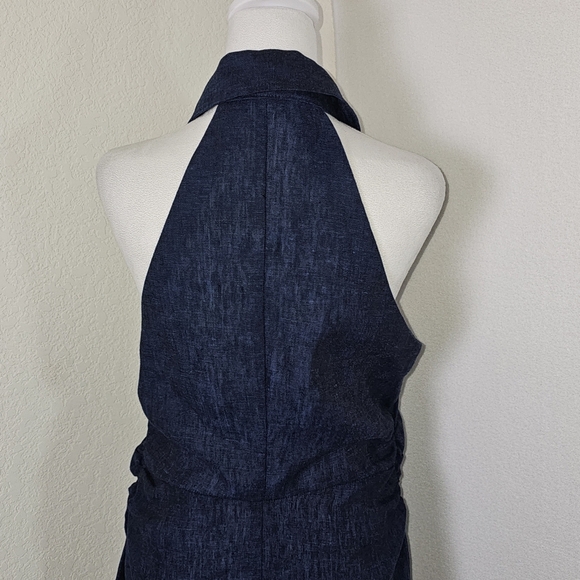 SOLD Zara Womens Dress Sz L Blue/Black Blend 100% Linen TShirt Style Maxi Preppy - Picture 7 of 14